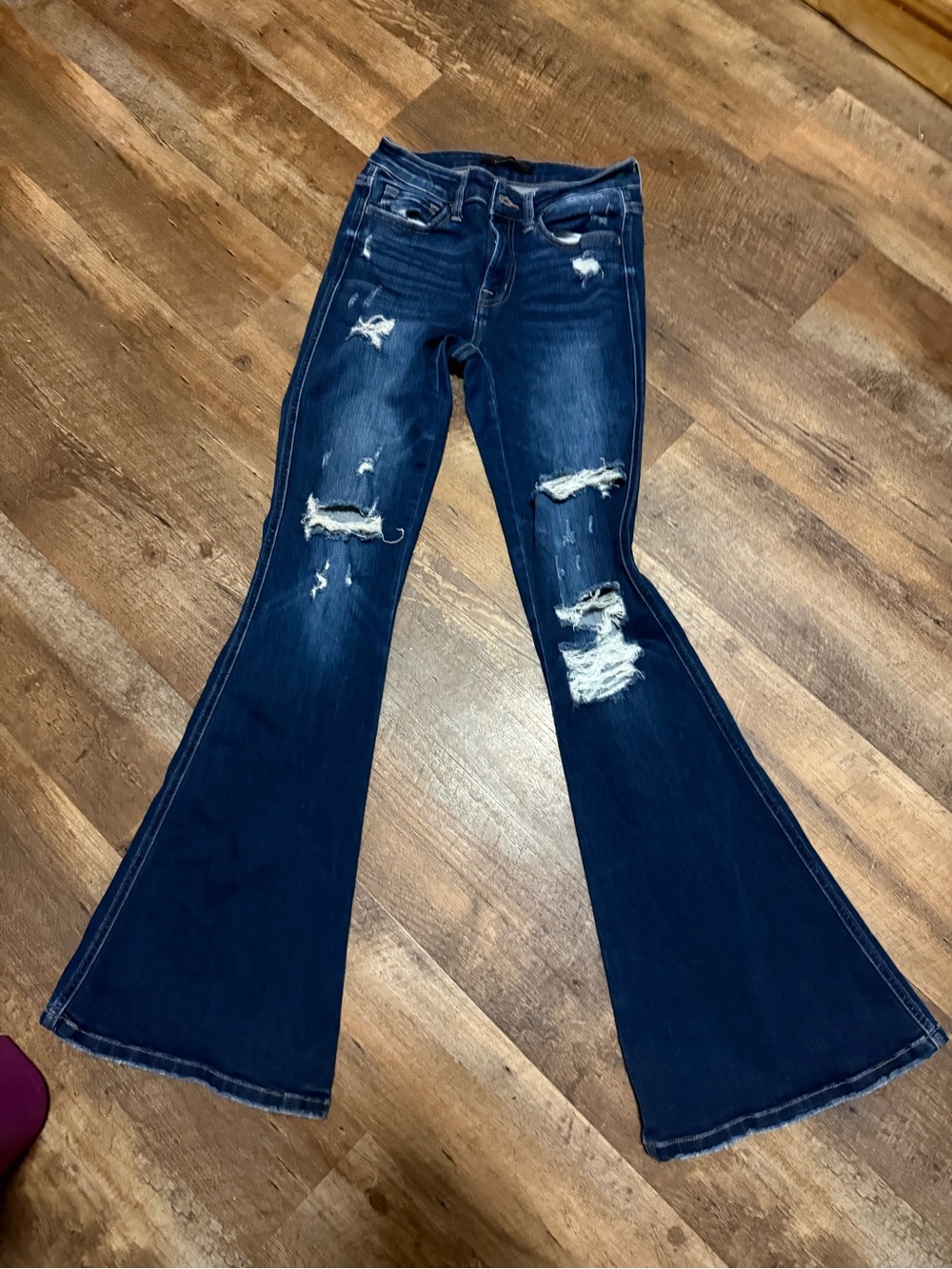 Flying Monkey Dark Blue Distressed Flare Jeans